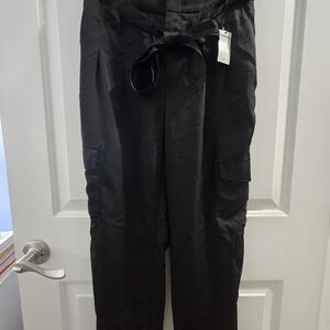 Express Womens Satin Black Cargo Jogger Pants